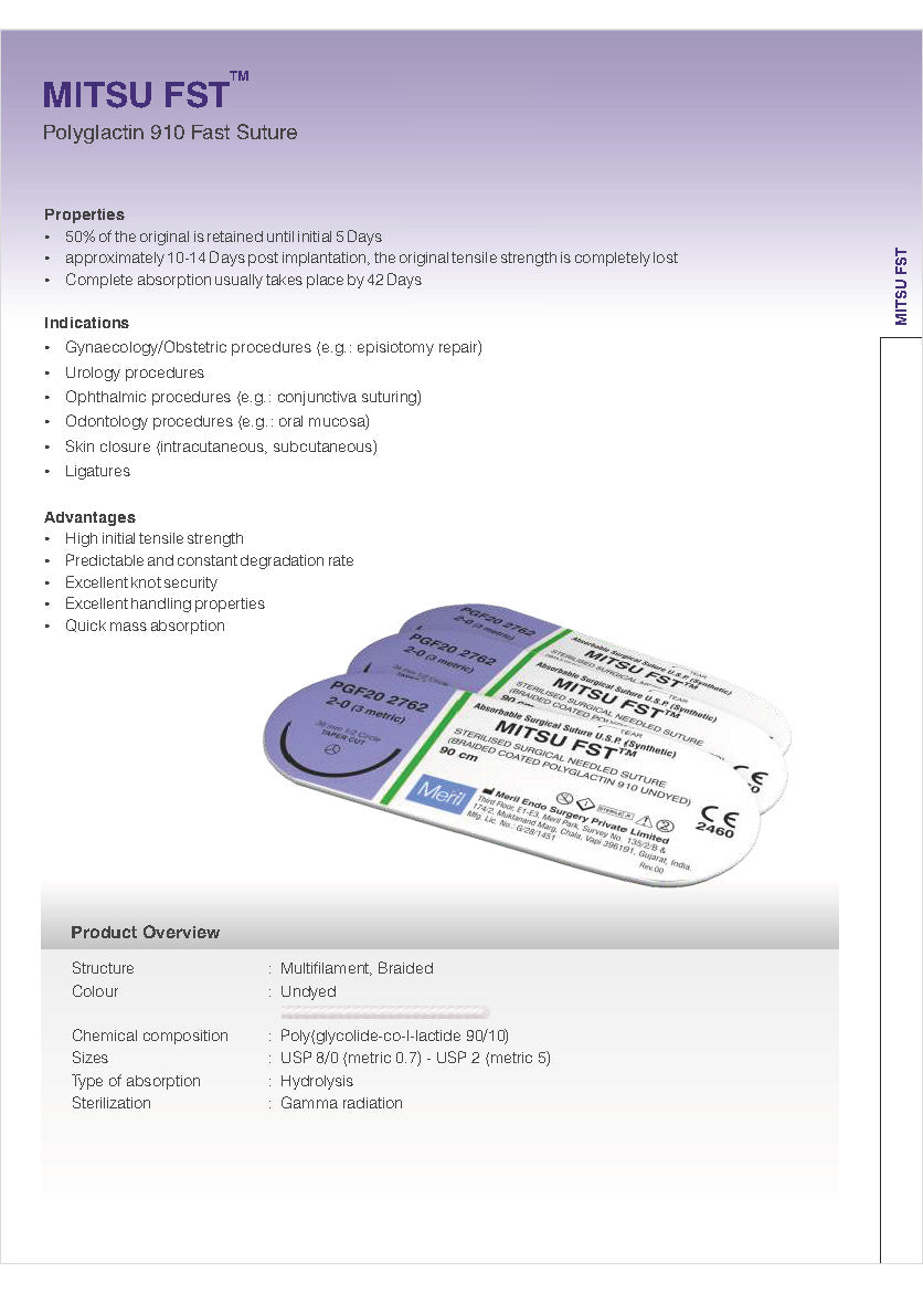 MITSU FST Synthetic Braided Rapid Short-Term Absorbable Sutures 12/pk