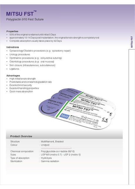 MITSU FST Synthetic Braided Rapid Short-Term Absorbable Sutures 12/pk