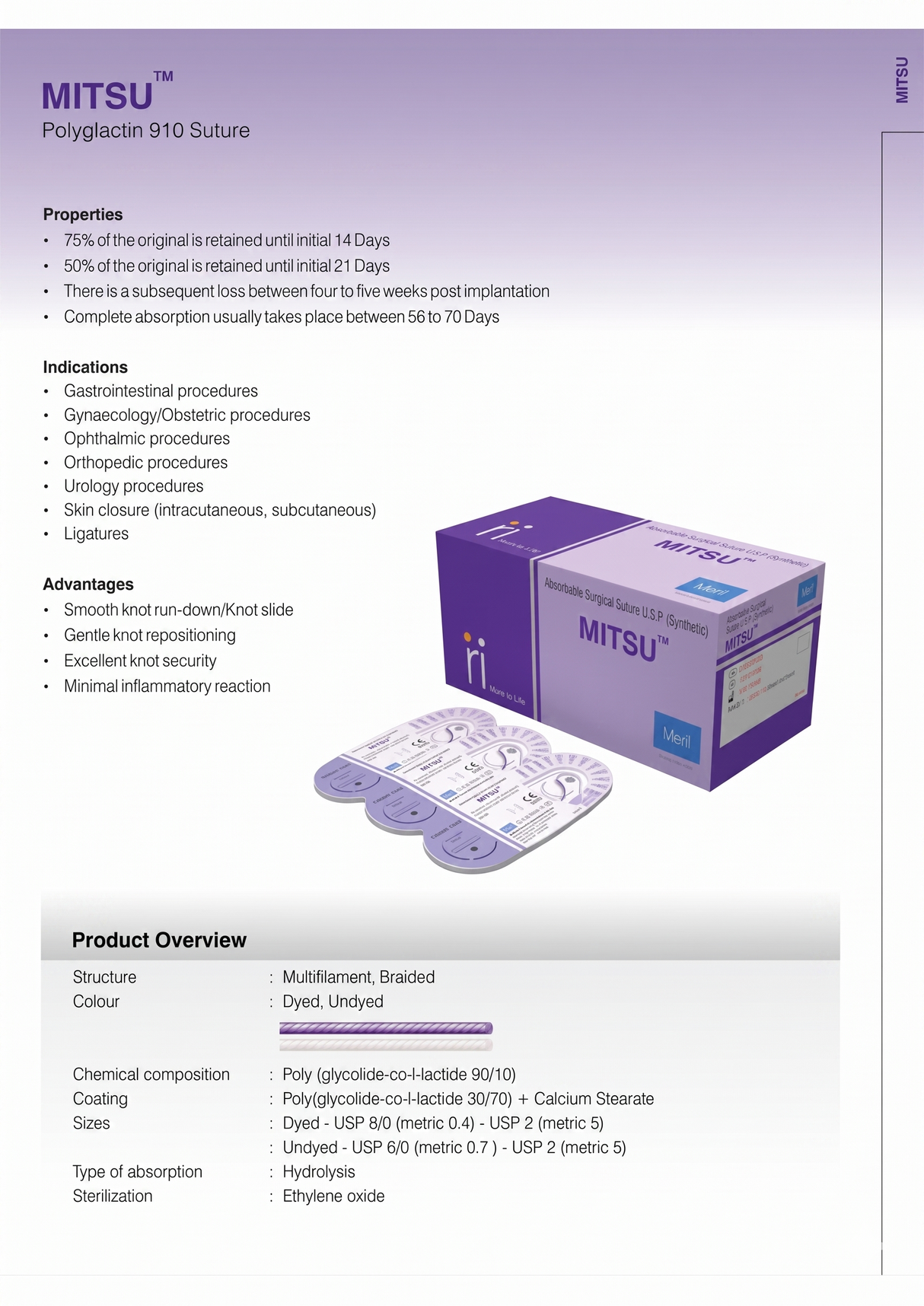 MITSU Absorbable Synthetic Sutures Mid-term 12/pk